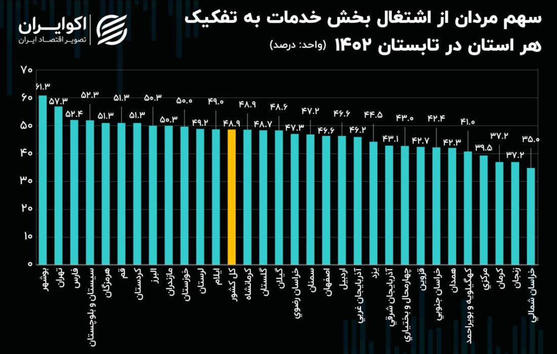 خدمات، محبوب ترین بخش در میان کارمندان مرد در 27 استان