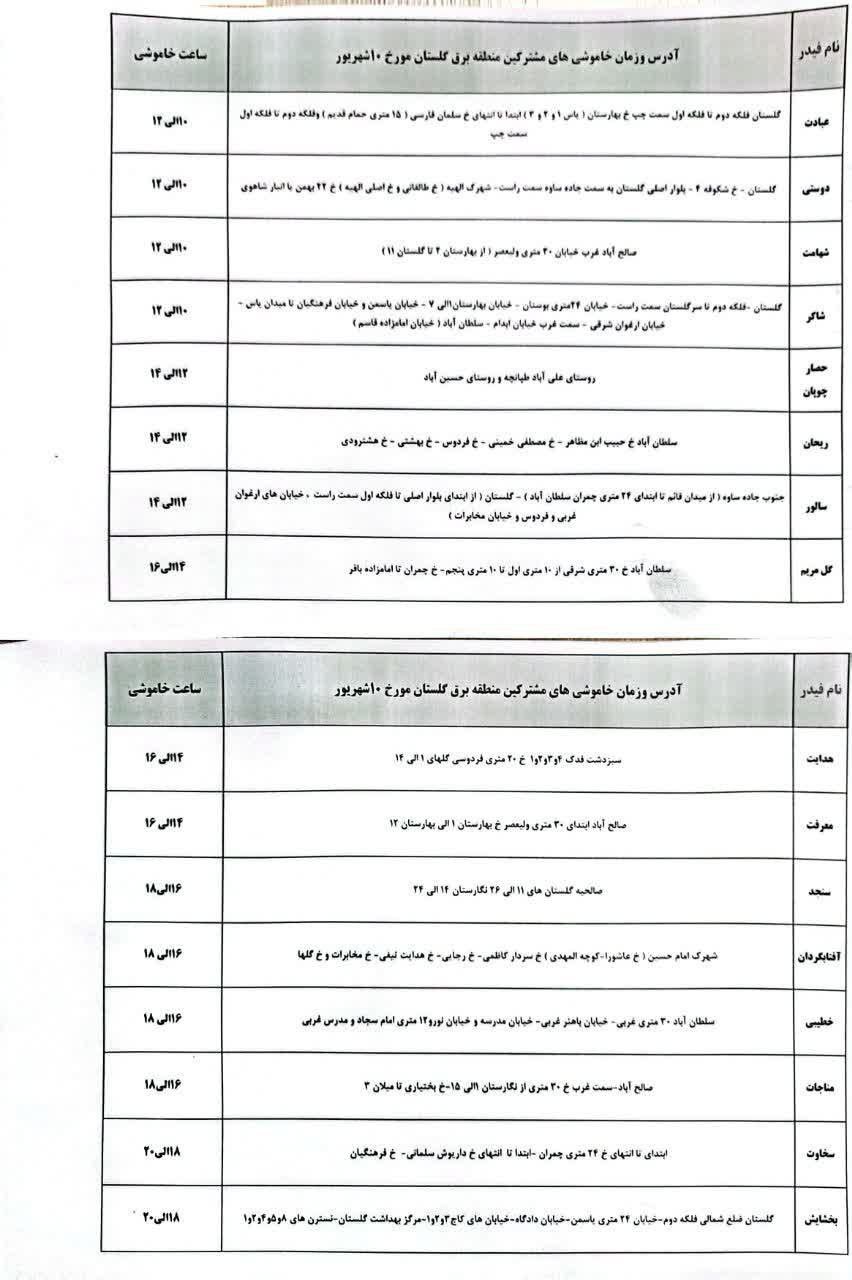 قطعی برق در گلستان و صالحیه