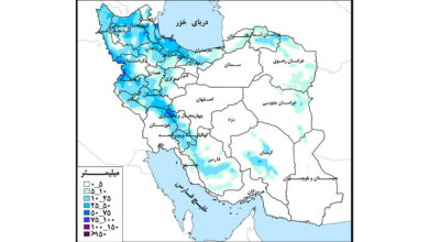 دریای خزر و خلیج فارس و دریای عمان این هفته باران بیشترین باران را داشتند